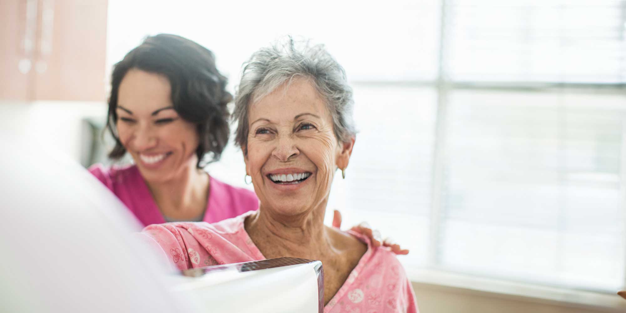 woman getting mammogram